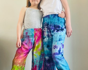 Children's Tie Dye GENIE Trousers Baggy Pants Cotton Hippy Festival Kids Aladdin Alibaba