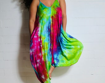 Colourful Tie Dye Rayon Jumpsuit - with Pockets