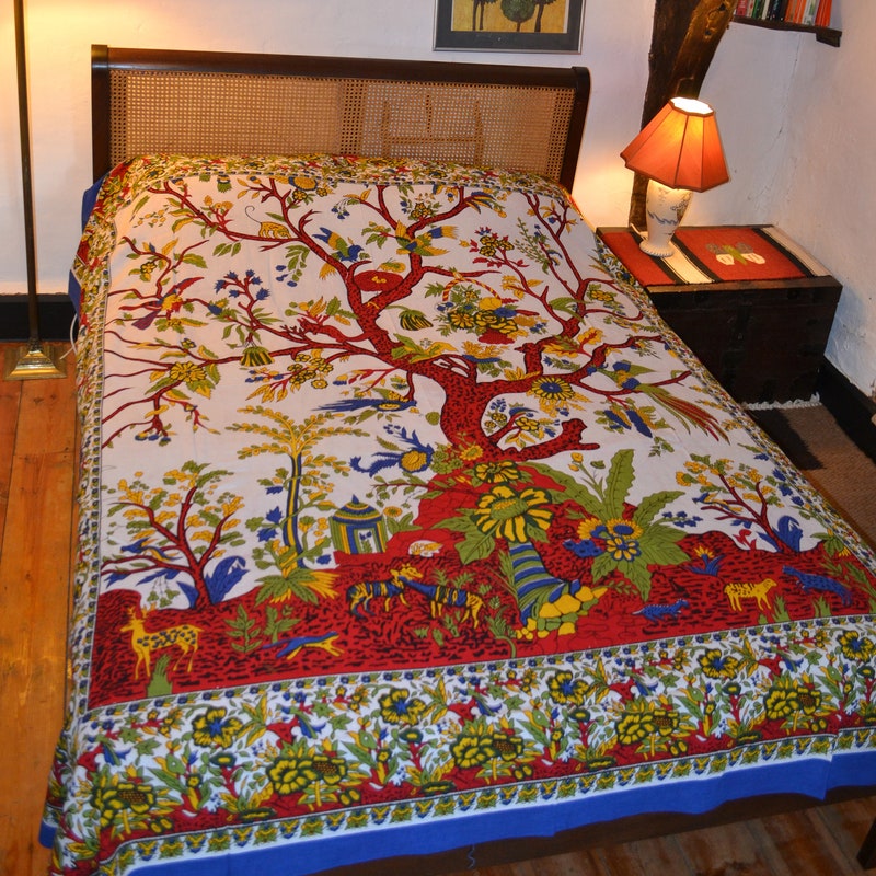 Indian Cotton Om Yoga Meditation Tapestry Throw Queen Size Bedspread