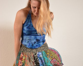 Colourful Pattern Recycled Patchwork Frill Mini Skirt