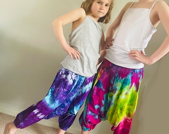 Children's Tie Dye HAREM Trousers Baggy Pants Cotton Hippy Festival Kids Aladdin Alibaba