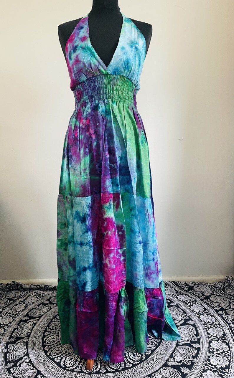 Tie Dye Maxi Dress Sun Beach Halter Neck Full Length Long - Etsy