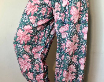 Floral Block Print Cotton HAREM Genie TROUSERS Baggy Pants - Etsy