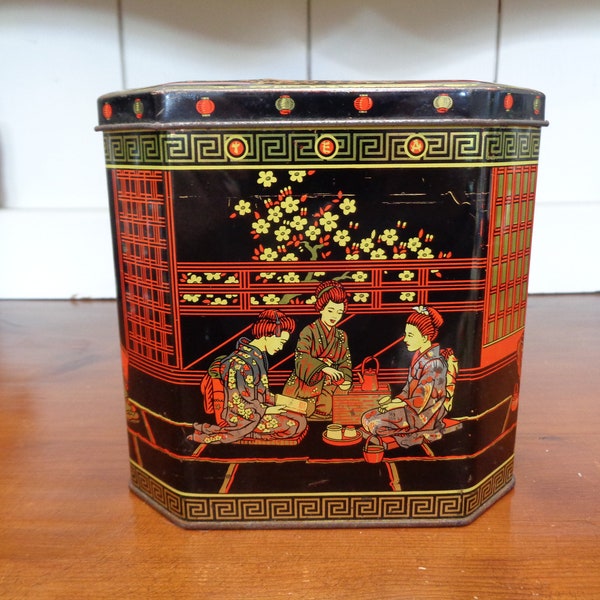 Tea Caddy Tin, Vintage Ringtons China Tea Storage Caddy, Collectable Storage Tins