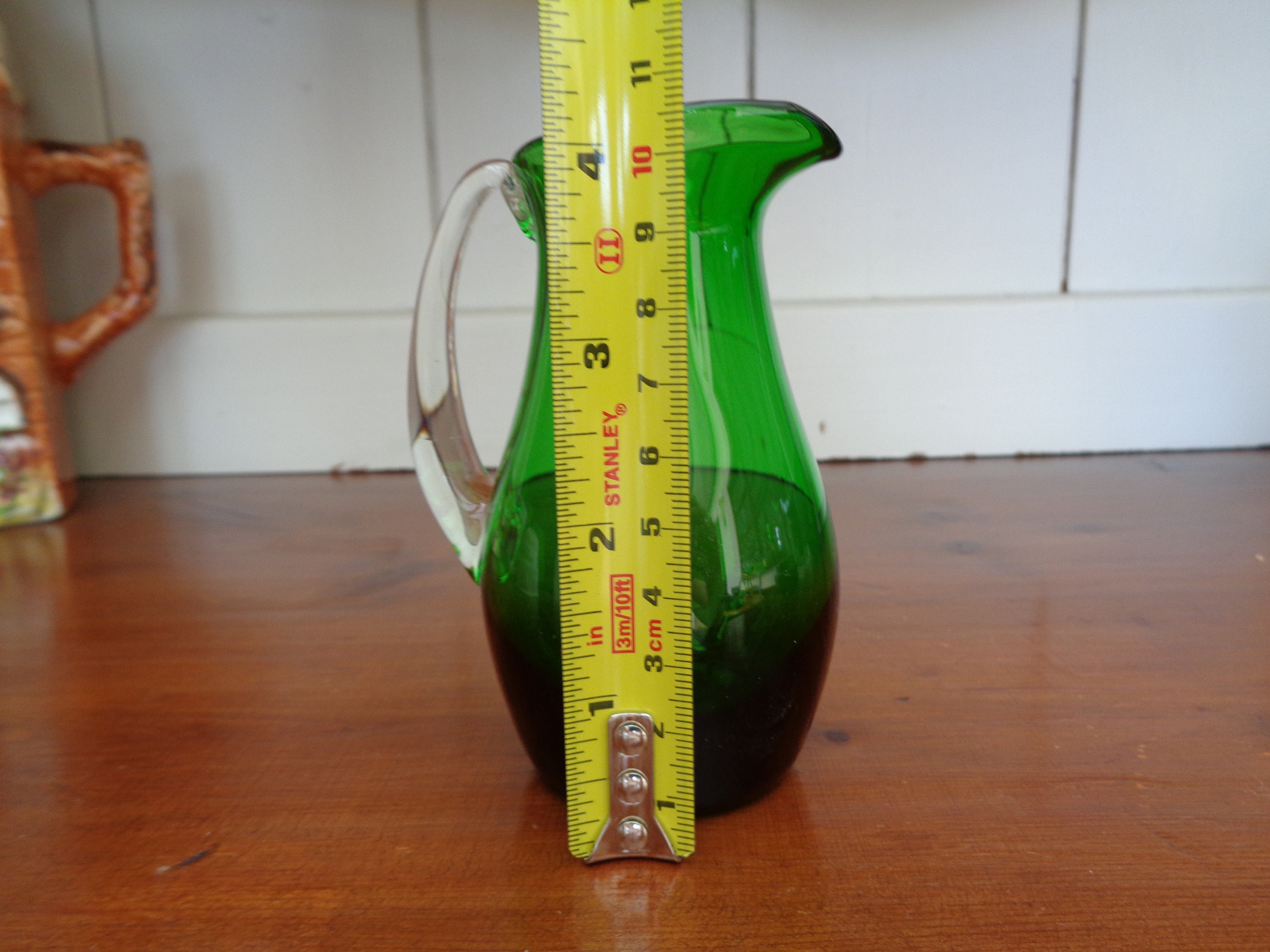Green Glass Jug Vintage Handblown Small Emerald Green Glass Etsy UK