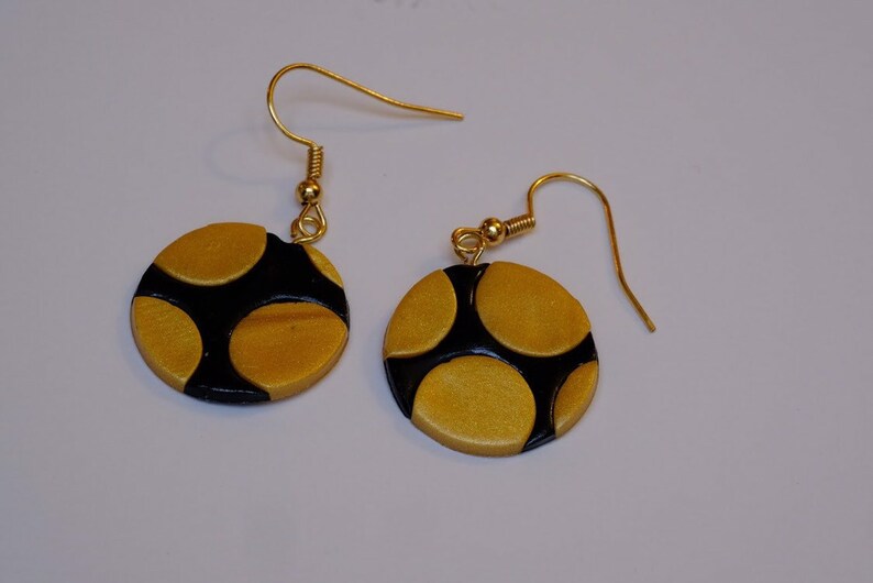 Black and gold polka dots jewelry polymer clay jewelry necklace and earring set handmade jewelry