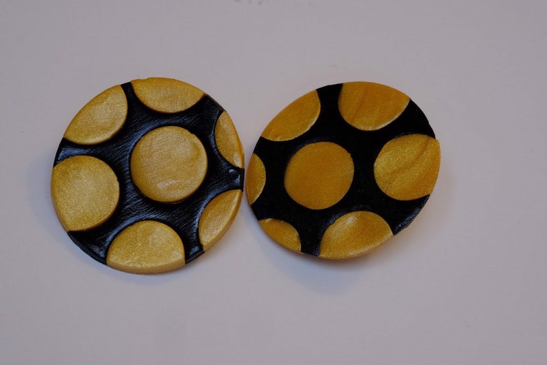 Black and gold polka dots jewelry polymer clay jewelry necklace and earring set handmade jewelry