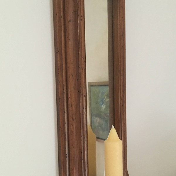 Vintage 1960 Wood Candleholder Wall Sconces with Mirrors by Alfred Assid