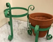 Vintage green metal plant pot holder stands