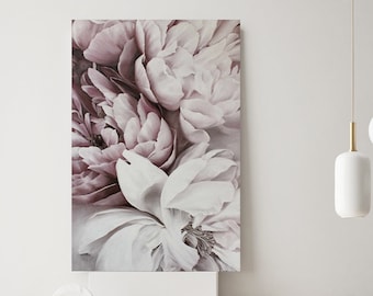 Floral Canvas Wall Art Painting in Soft Pastel Tones | Purple Peonies