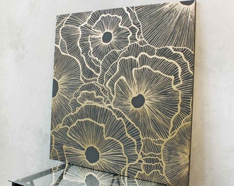 Goldanemone Malerei Leinwand | Strukturierte Anemone Wandkunst | Gold Abstraktes Blumen Gemälde | Gold Strukturgemälde | Florales Wandbild Anemone