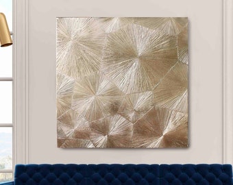 Pintura de panales dorados / Lienzo abstracto con textura de pan de oro / Panales dorados