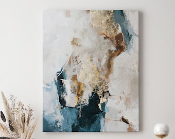 Print Abstract Blue Gold Poster Navy Gold Wall art Original Print Blue Gold Abstract Printable Art Blue Beige Large Print Modern Blue Flow 5