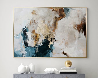 青と金の壁アート | 青の抽象画 | オリジナルの青の抽象画キャンバス