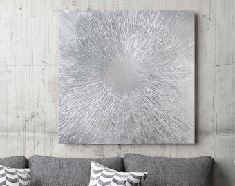 Silver painting canvas | Silver wall art | Silver abstract painting | Silver painting abstract | Silver canvas painting textured Silver sun