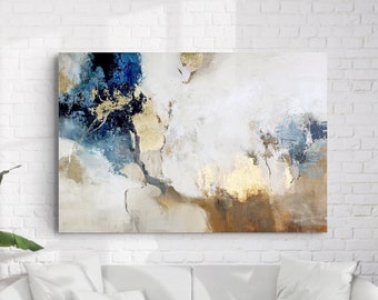 Blue and Gold Wall Art | Original abstract Painting on canvas | Abstract Acrylic Blue Gold Navy Painting | Blue abstract Art | Avalanche 4