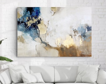 Blue and Gold Wall Art | Blue abstract wall Art | Blue Painting on canvas Original art | Abstract Acrylic Blue and Gold Painting Avalanche 4