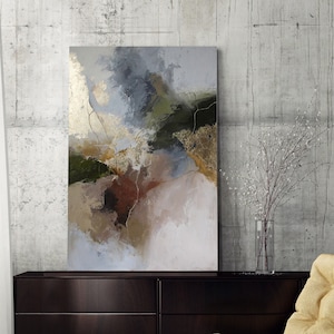Dark Green Pink Abstract Painting | Cream Gold Grey Abstract Art | Original Modern Abstract Painting | Modern Canvas Wall Art | Green Rime