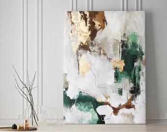 Pittura acrilica astratta verde smeraldo e oro / Stile Art Déco originale / Pittura astratta originale verde / arte murale di lusso / Flusso verde