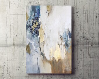 Print Blue Gold | Poster Blue Gold Abstract | Print Blue Gold | Abstract Wall Decor Blue Beige White | Large Blue Gold Print | " Blue Flow "