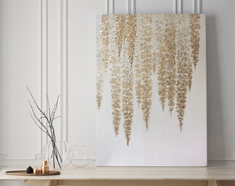 Gold Wisteria Painting | Textured Floral Wall Art | Gray Wisteria