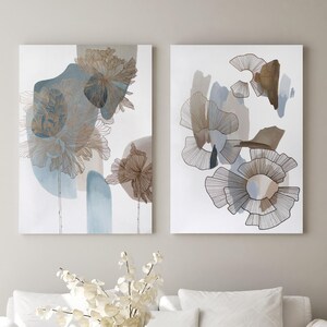 Light blue set of 2 wall art | White blue painting minimal | Light blue painting set of 2 | Light blue wall art set of 2 abstract |Voile set