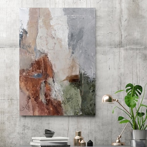 Grüne Kupfermalerei | Terrakotta grüne Bemalung | Abstrakte Kunst in Grün, Orange und Grau | Grün orange Malerei Original | Orangebraun 2