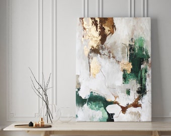 Emerald Green and Gold Abstract Acrylic Painting | Original Art Deco Style | Green Original abstract painting | luxury wall art | Green Flux