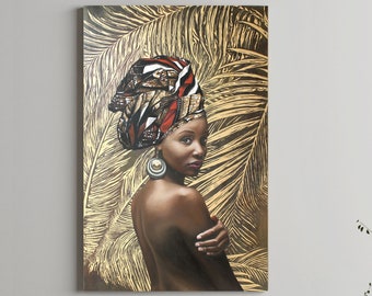 アフリカ系アメリカ人の油絵 オリジナルアフリカ女性絵画 黒人女性の