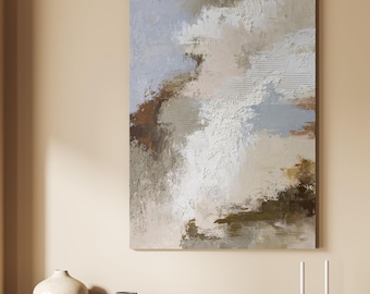 Abstract blue gray painting canvas | Acrylic painting blue beige abstract art | High textured cream Painting abstract original art | Fjord