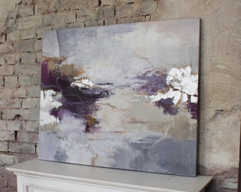 Pintura abstrata roxa | Original moderna enorme acrílico abstrato vermelho cinza roze | Arte de parede abstrata roxa | Pintura cinza roxa | Infinite 2