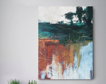 キャンバスに描かれた抽象的な風景油絵 | 北の森 2 - Etsy 日本