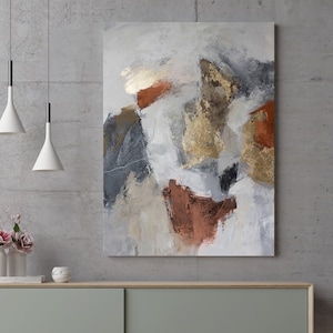 Terrakotta und Grau Abstrakt | Rost Gold Grau Original Kunstwerk | Moderne neutrale Wand Dekor Grau und Rost |  Braun Graue Malerei |Orange Blei