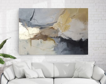 砂漠の三連画 – 抽象風景画 金箔キャンバス絵画 3枚セット | 三連画