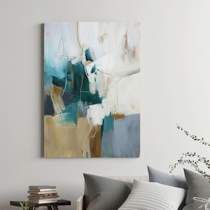 Teal Abstract Painting Canvas | Abstract paintings ivory teal gray | Abstract Teal Gray Painting | Teal White Abstract Wall art | Melody 4