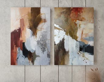 Rost abstrakte Kunst | Rost und Grau Wandkunst | Rost grau 2er Set | Rost und Grau Gemälde | Braun und Blau abstrakte Kunst | Abdruckset