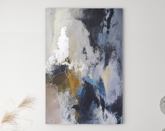 Navy abstract painting | Navy abstract canvas | Navy wall art original | Navy blue art and silver | Blue gray abstract wall art | Glory