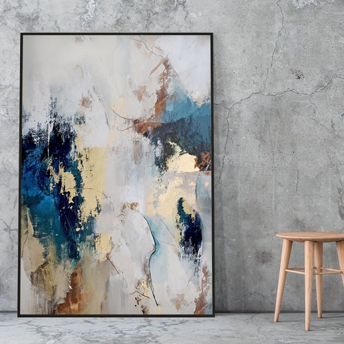 Modern Abstract Wall Art Navy Blue Rust Abstract Art Print or Etsy