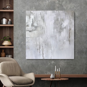 Wit en zilver schilderij | Zilverschilderij | Witzilver schilderij | Zilveren abstract schilderij | Witzilver abstract | Zilveren cascade 6&quot;