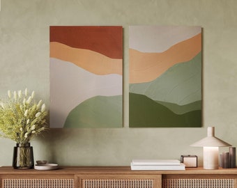 Orange green Painting | Textured wall art Orange green | Textured Painting green Orange | Two piece wall art | Green abstract art |Field Set