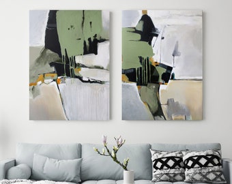 Sage Green Wall Art | Olive Green Abstract Painting | Sage Green Canvas | Modern Nature Green Decor | Olive motion set