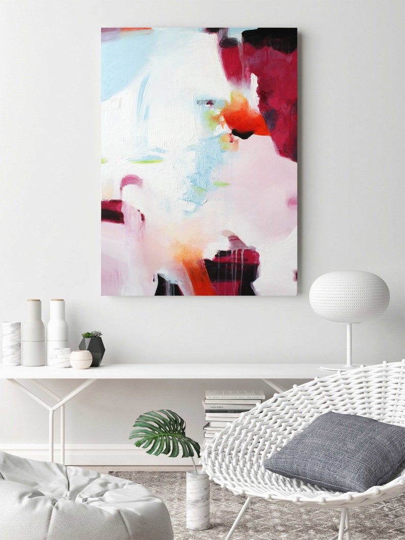 Home Living room Wall decor,by Matis-Art named:Bright combination Original Modern Acrylic Abstract Red Blue Pink White Painting on Canvas
