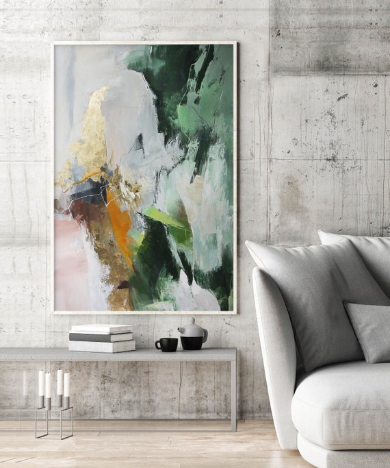 緑と金の絵画 | オリジナルアートワーク ダークグリーン | 緑の抽象画