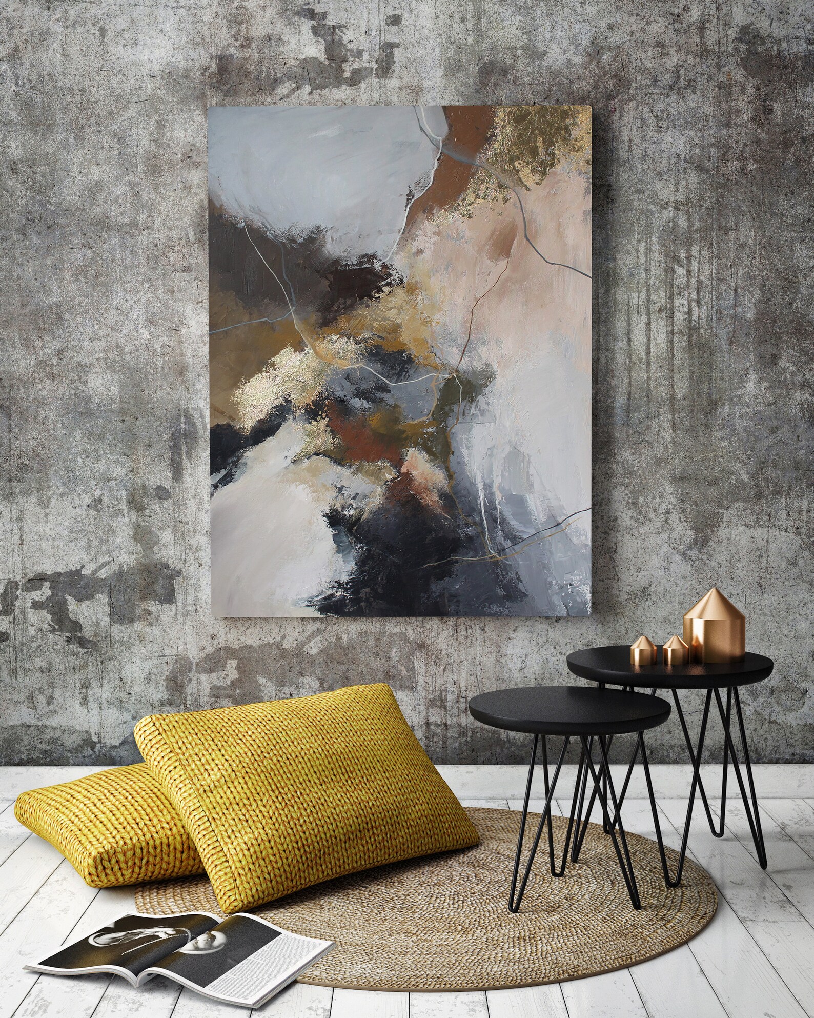 Painting Abstract Gray Abstract Art Gold Gray Abstract Etsy