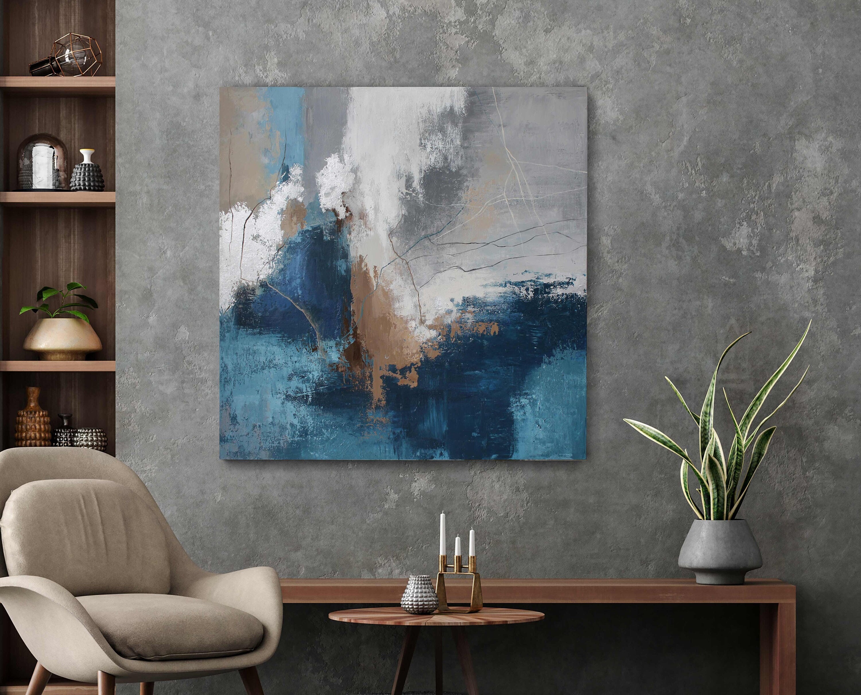 青い抽象画 | 青い抽象画 | 青灰色の壁アート | ネイビーグレーの壁