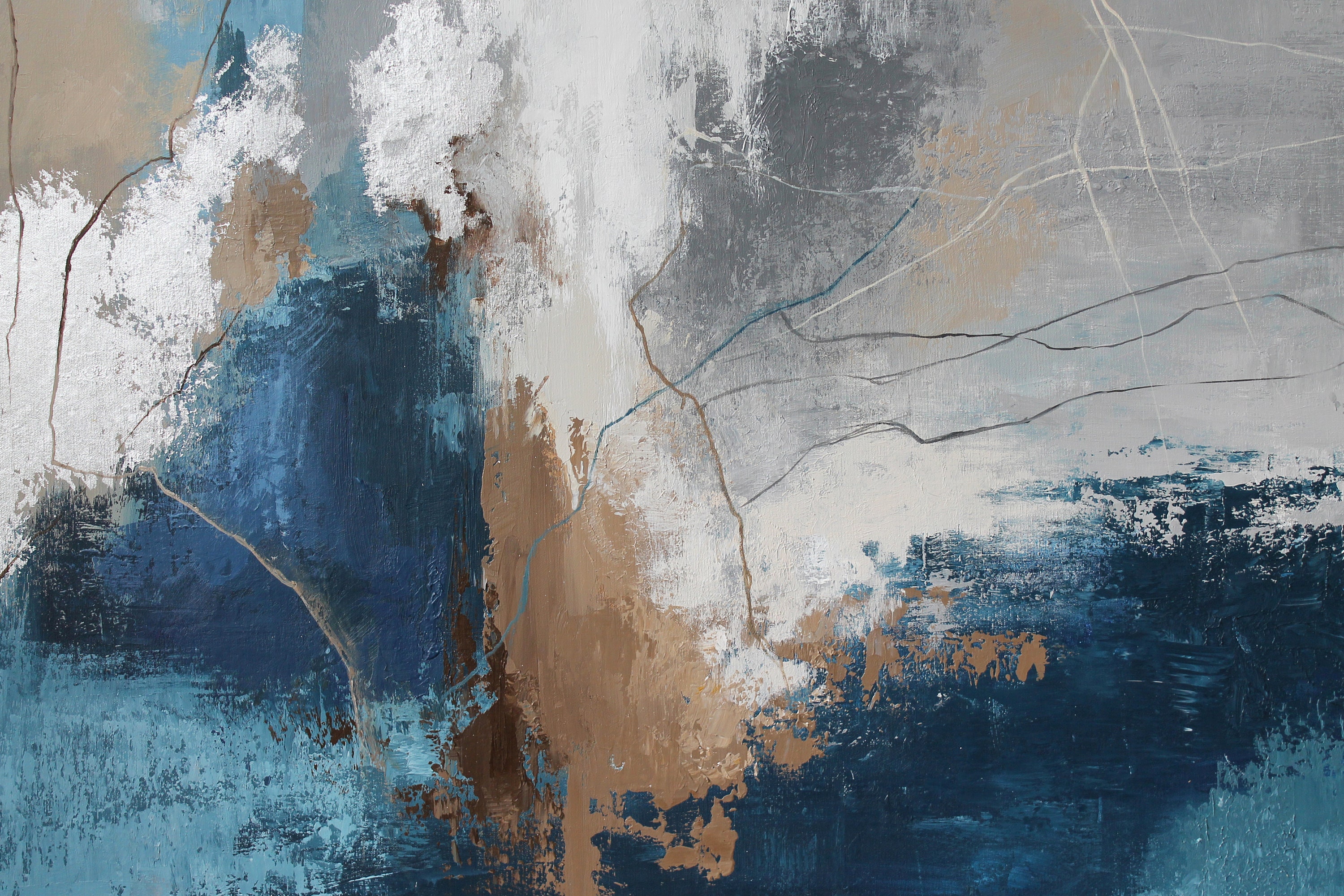 青い抽象画 | 青い抽象画 | 青灰色の壁アート | ネイビーグレーの壁