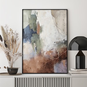 Abstraktes orange Gemälde | Terrakotta Malerei | Abstrakte Malerei grün orange | Grün orange Wandkunst | Terrakotta Wand Kunst | Orangebraun
