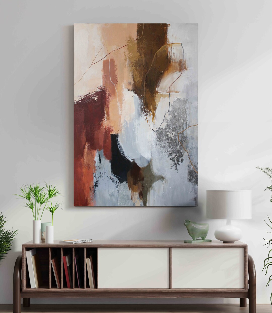 Painting Brown Silver Wall Art Vertical Abstract Brown Brown Gray