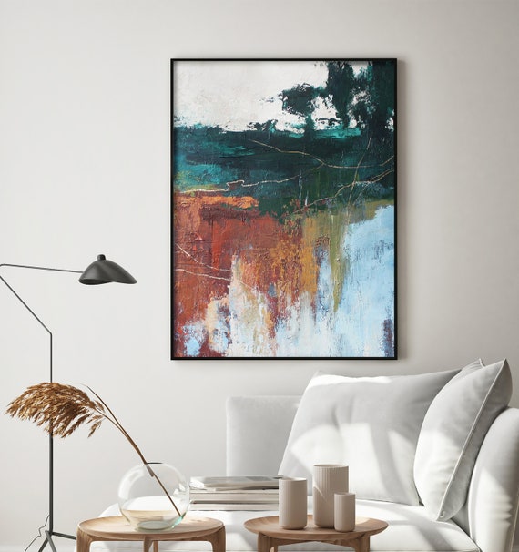 キャンバスに描かれた抽象的な風景油絵 | 北の森 2 - Etsy 日本