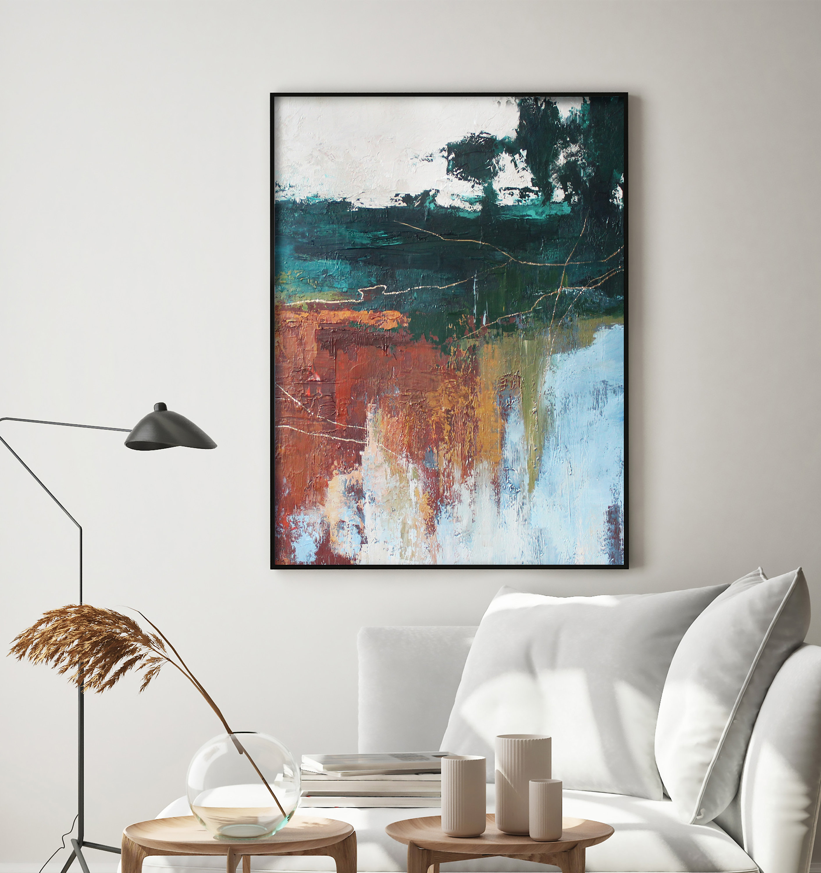 キャンバスに描かれた抽象的な風景油絵 | 北の森 2 - Etsy 日本